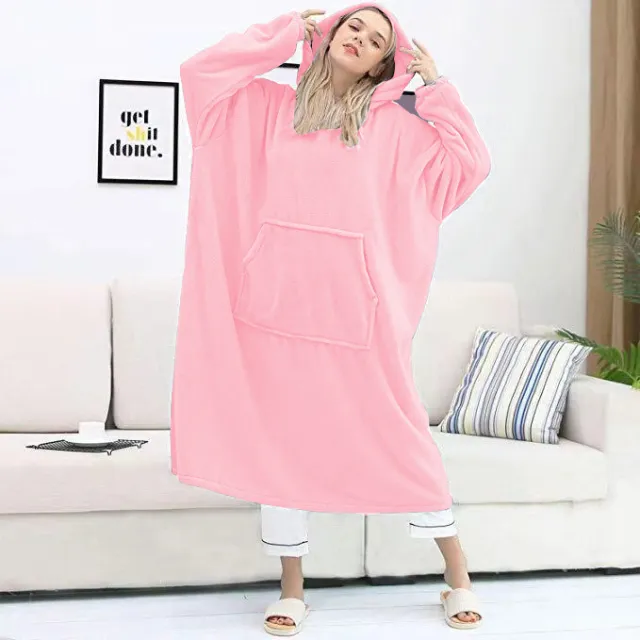 Couple Nightgown Double sided Flannel Plus Long Hooded Nightgown Pink - Shop at LoveMi