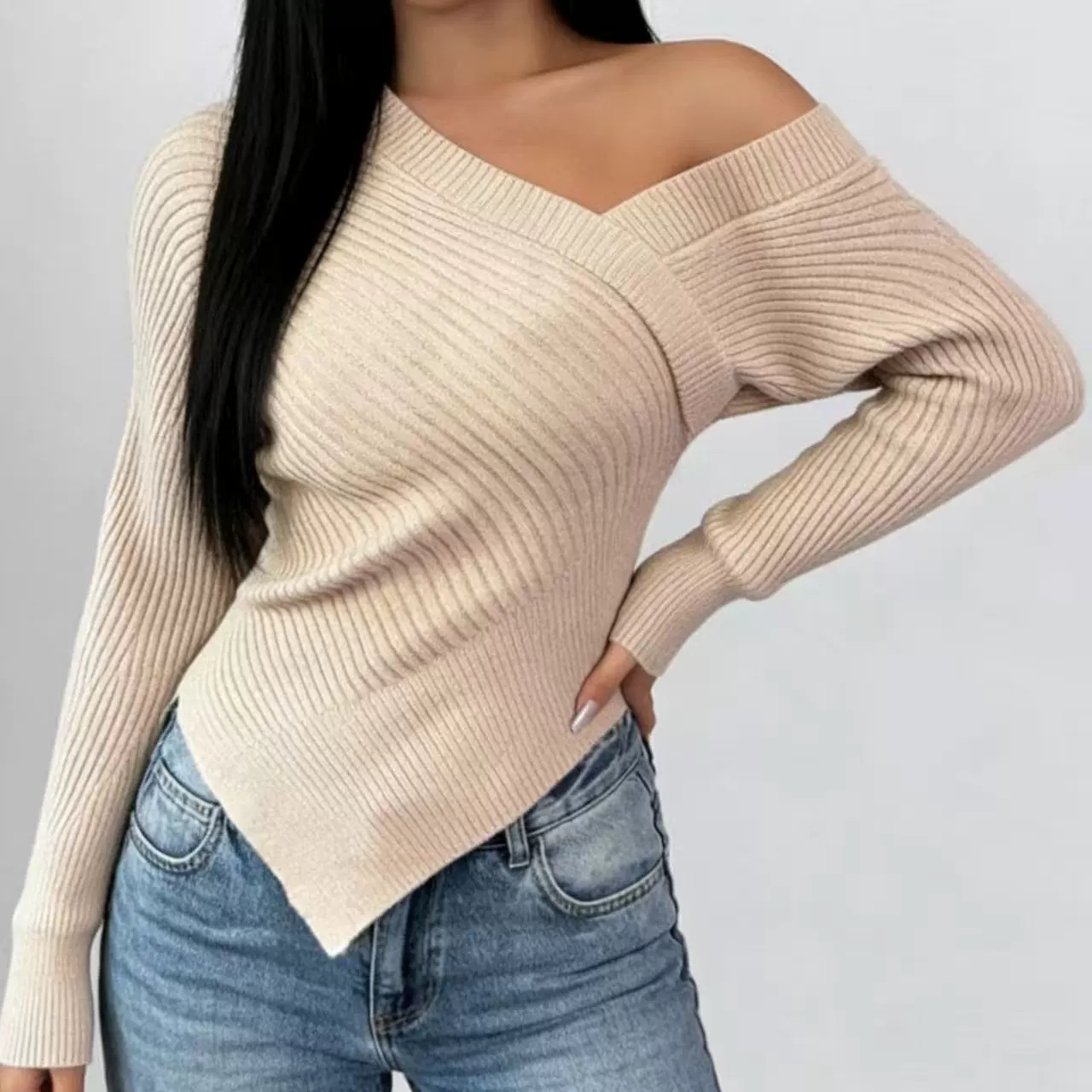 Slouchy Knitwear Fall Winter Sexy Off-Shoulder Fitted