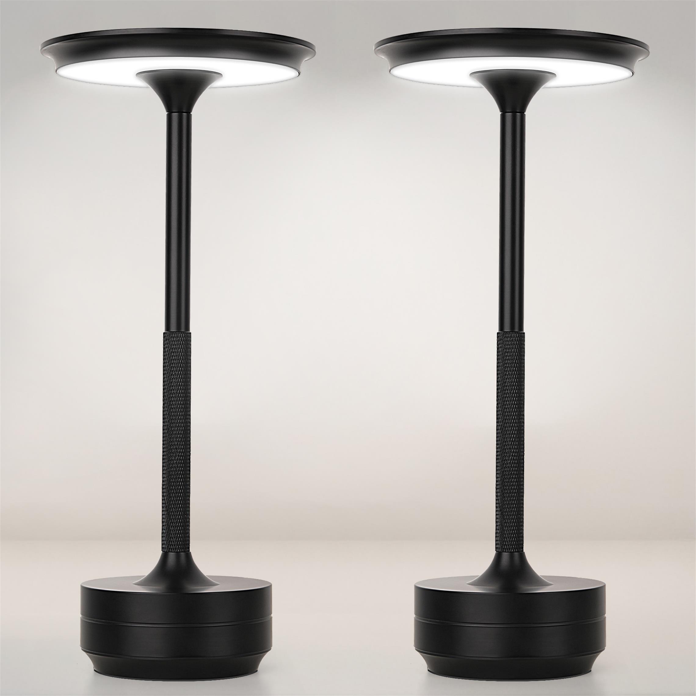 2pcs Rechargeable Cordless Table Lamp, 5000mAh Portable Wireless LED Lamp, 3 Color Modes Stepless Dimming Touch Lamp, Aluminum Alloy Bedside Desk Lamp For Bedroom Office Camping Dining