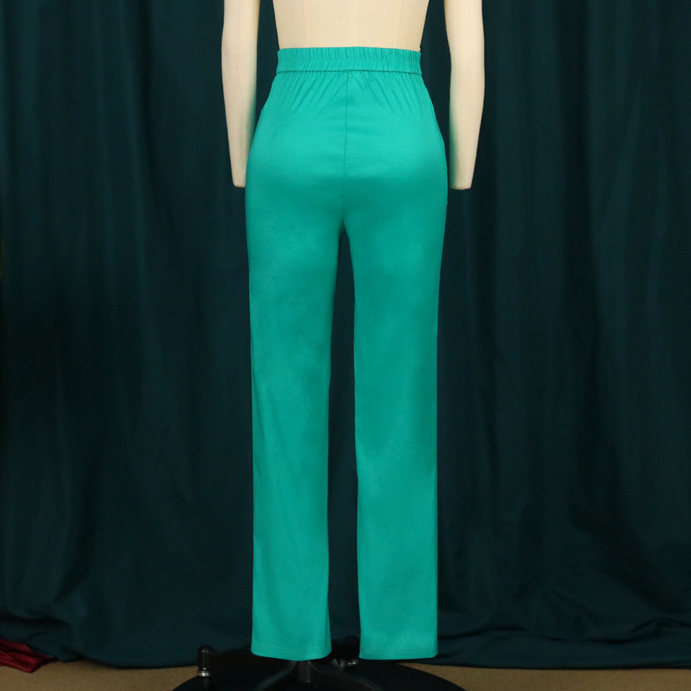 High Waist Slim Fit Solid Straight Leg Pants Green Elastic Lounge Pants