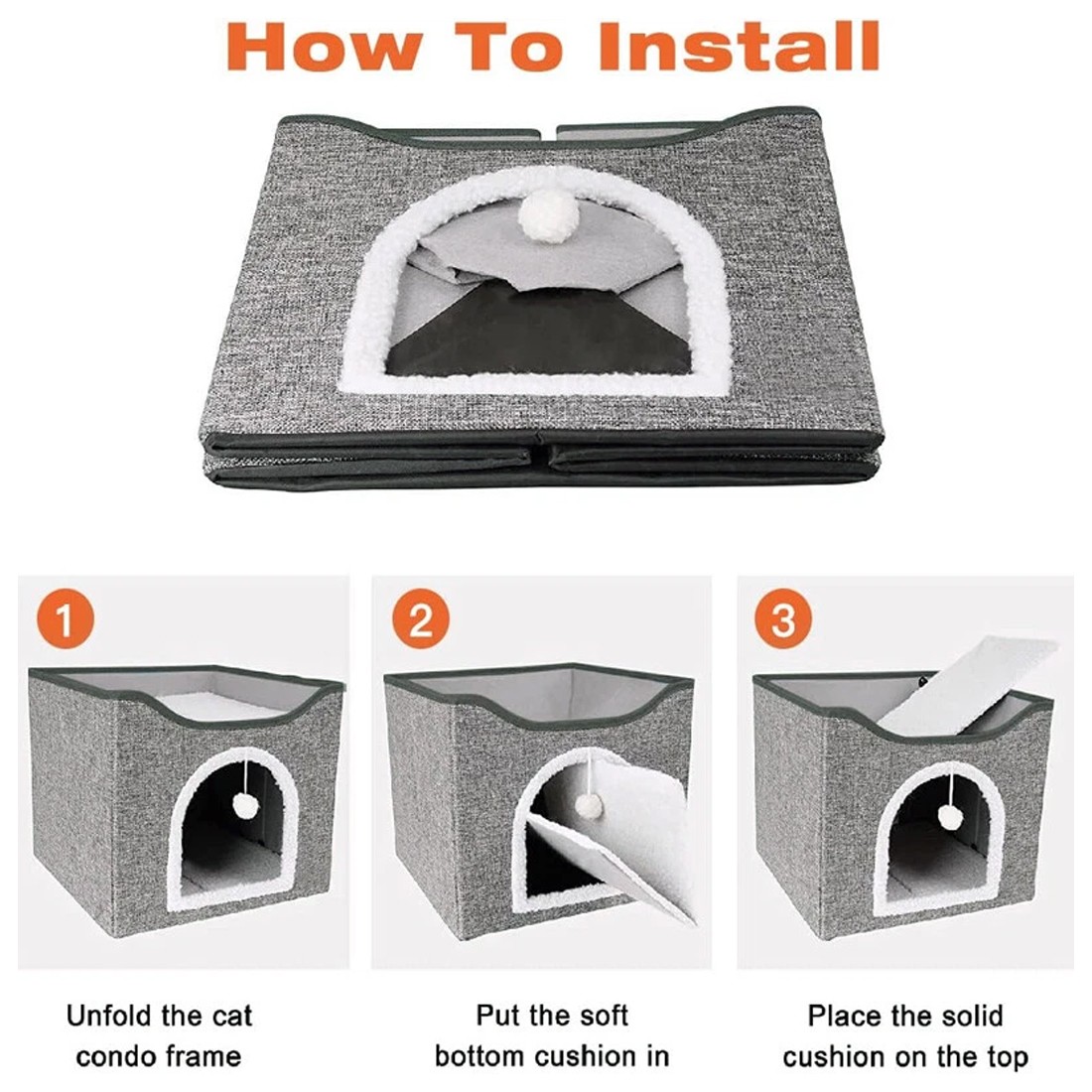 Pet Foldable Storage Cat Shelter Three-dimensional Cage With Scratching Pad — image 8
