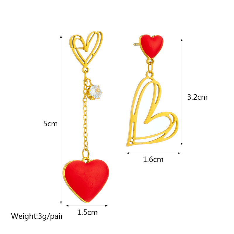 Europe And America Creative Personalized Minority Asymmetric Hollow Heart Titanium Steel Hanging Stud Earrings