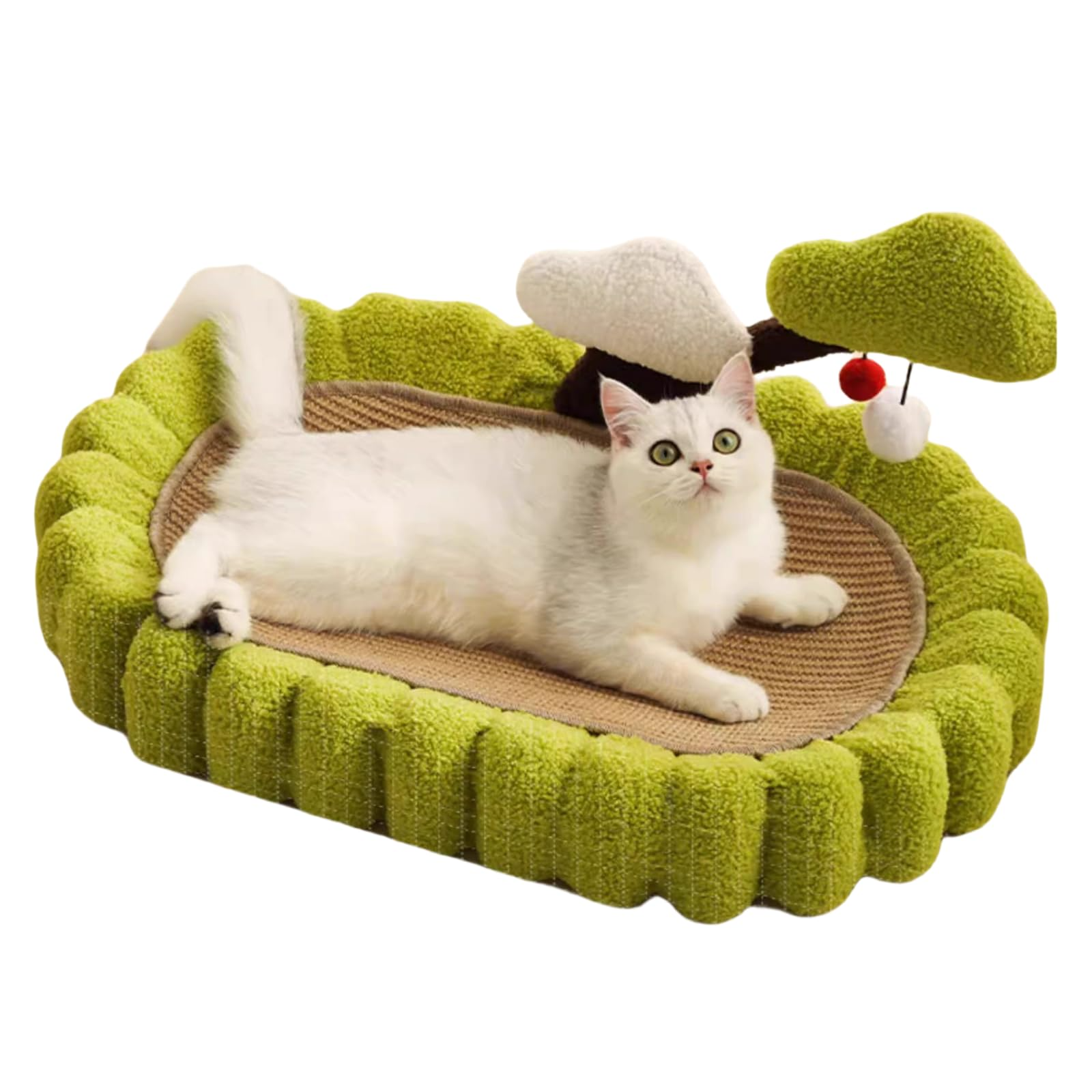 Large Space Tree Scratching Post, Hand Woven Sisal Cat Scratching Bed, Green Sma