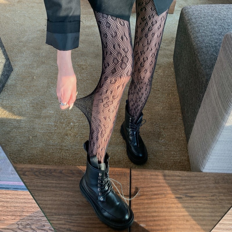 Small G Letter Internet Celebrity Leopard Print Sexy Fishnet Stockings, Jacquard Pantyhose, Retro Fishnet Alluring Stockings For European And American Women