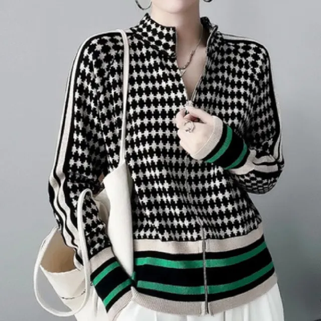 Fashion Plaid Sweater Sweater Coat Green - Shop at LoveMi