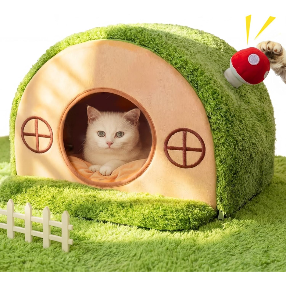 Cat House For Indoor Cats Tree Hole Cat Bed Cave Hideaway Enclosed Calming Shelter For Small Medium Pets, Removable Washable Cushioned