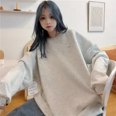 Dinosaur Embroidery Sweater Women Loose Large Size Long-sleeved Round Neck Casual Top - Grey - View 1