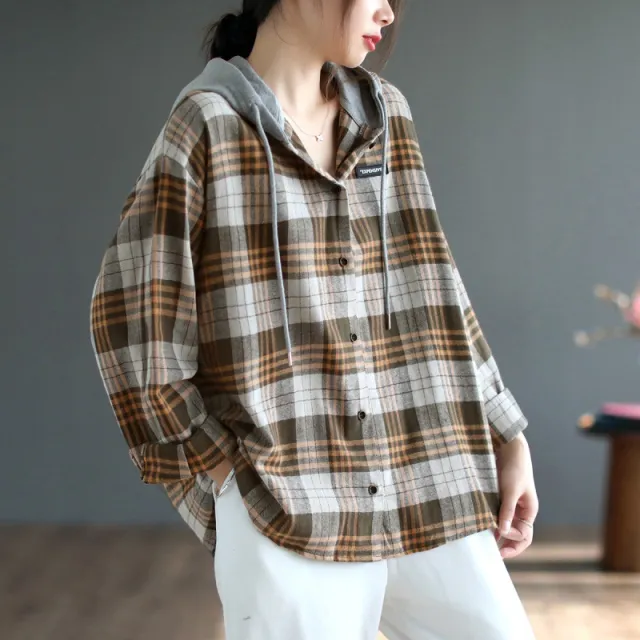 Literary Casual Large Hooded Shirt Yellow - Shop at LoveMi