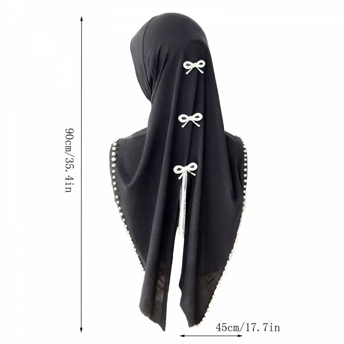Malaysian Style Hijab For Women, Bowknot Rhinestone Tassel Beaded Muslim Headscarf, Fashion Instant Hijab