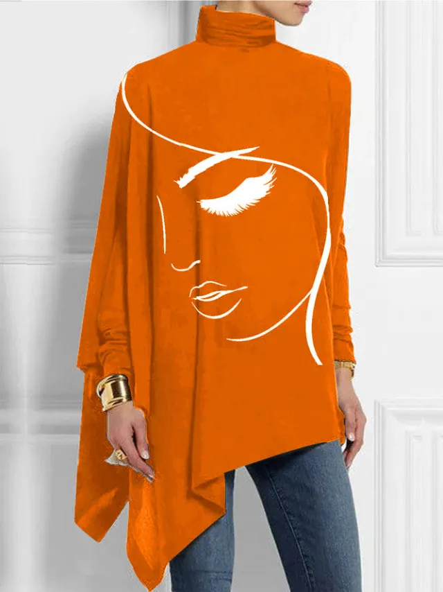 Turtleneck Irregular Knit Bottoming Printed Shirt Flower8 M - Shop at LoveMi