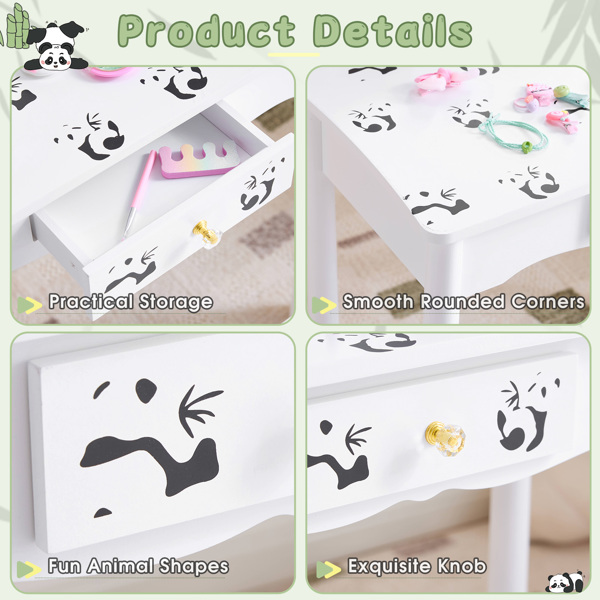 Black And White Panda MDF Painted Finish, Solid Wood Legs, 1-drawer Children's... 2