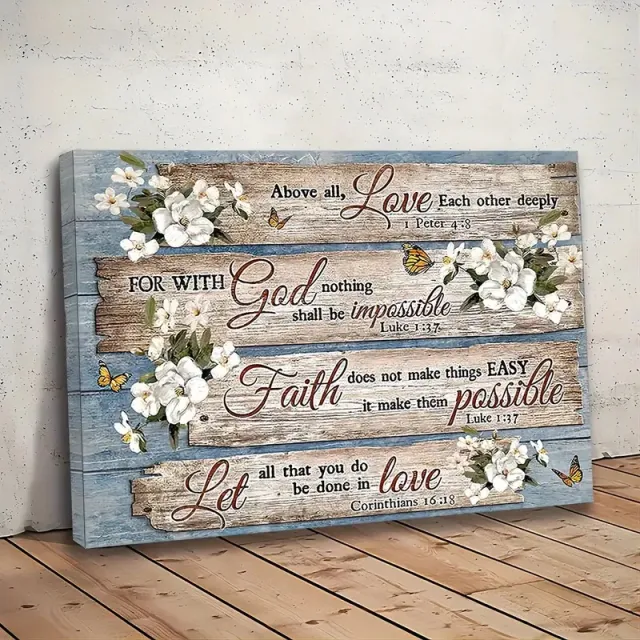 Wood Frame Canvas Painting, Christian Bible Verses Country Inspirational Bible Verses Flower Picture Wall Art Print For Home Decor, Living Room And... 16X12Inch - Shop at LoveMi