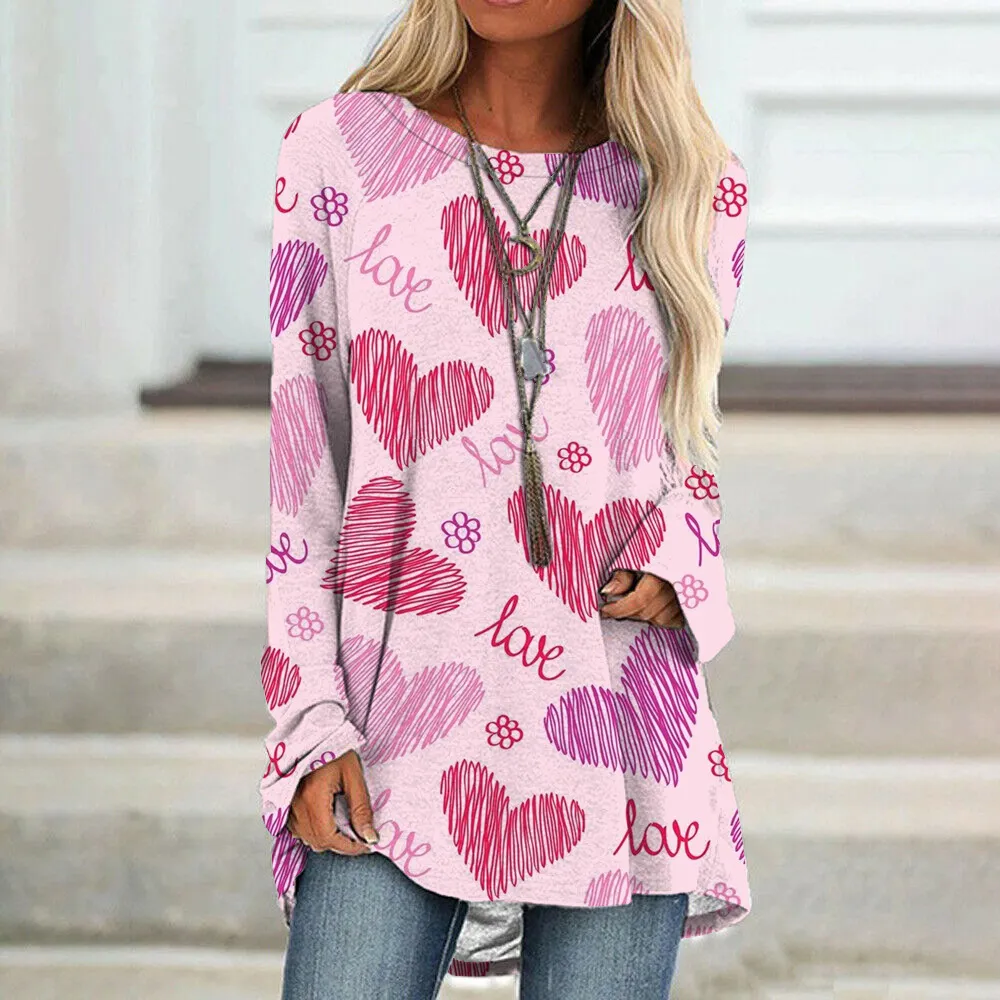 Valentine's Day Love Print Long Sleeve T-shirt For Women - Bl1A230711B-3Xl