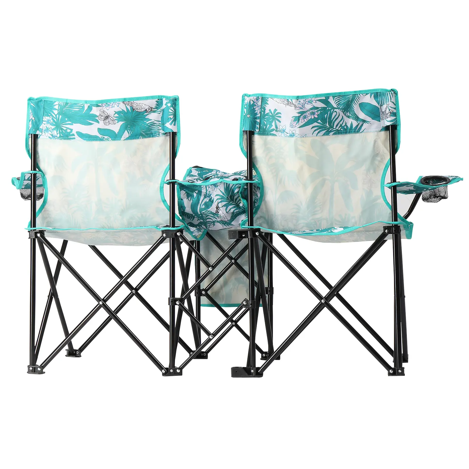 Camping Chairs, Folding Double Chair With Removable Umbrella, Cup Holders, Cooler Bag, Side Pocket & Carry Bag, For Beach, Outdoor, Sports, Concerts, Travel, Pi