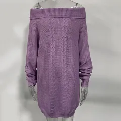 Women's Straight Neck New Style Solid Quality Commuter Sweater - Purple - View 1