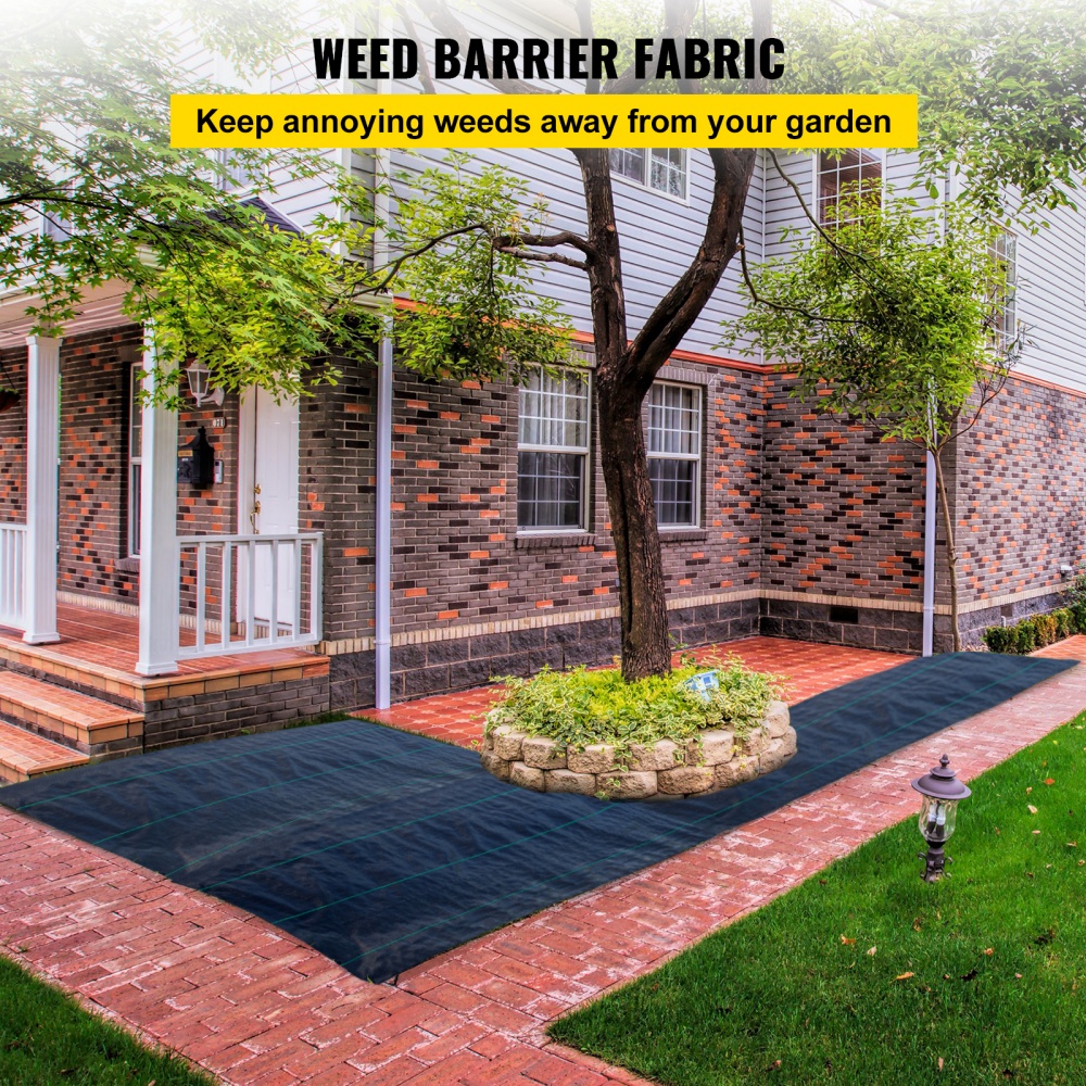 VEVOR 6.5FTx300FT Premium Weed Barrier Fabric Heavy Duty 3OZ, Woven Weed Control Fabric, High Permeability Good For Flower Bed, Geotextile Fabric For Underlayment, Polyethylene Ground Cover image 2