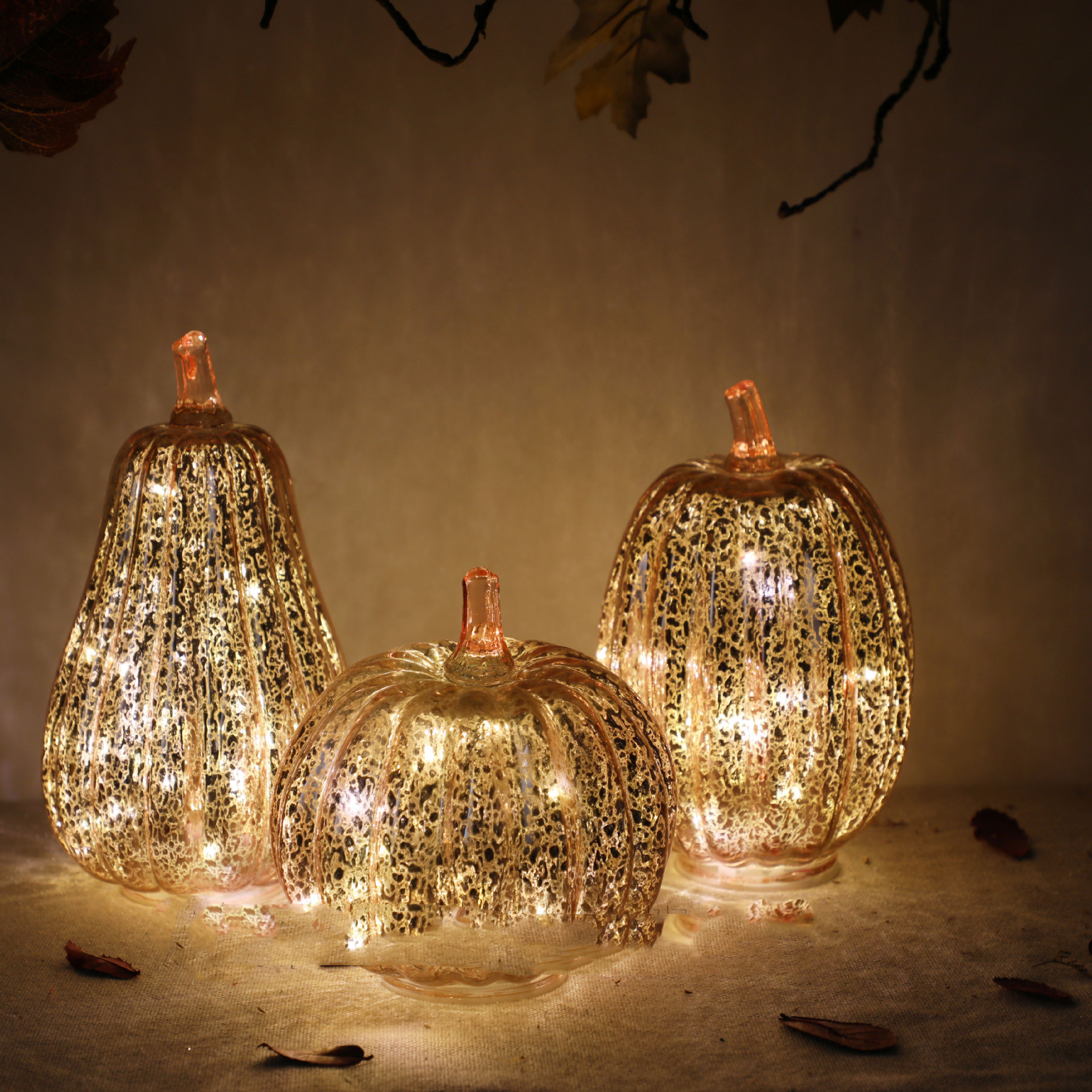 Halloween Decorative Glass Pumpkin Lantern (Rose