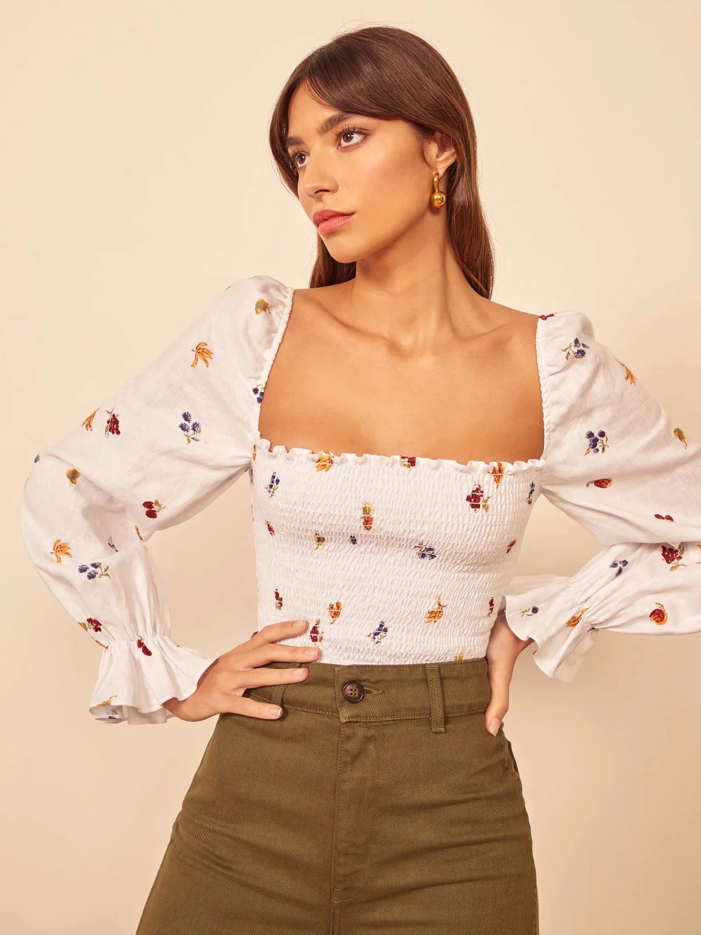 Women's Long Sleeve Shirt Court Style Elastic Top