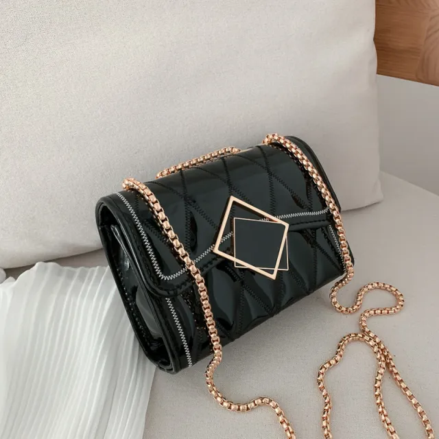 Women's Fashion Patent Leather Embroidery Thread Chain Women's Bag Shoulder Diagonal Bag Black - Shop at LoveMi