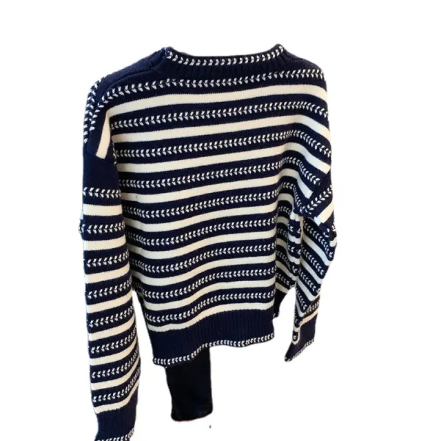 Female Minority Of Cardigan With Oblique Button Striped Sweater Blue And White Strips - Shop at LoveMi