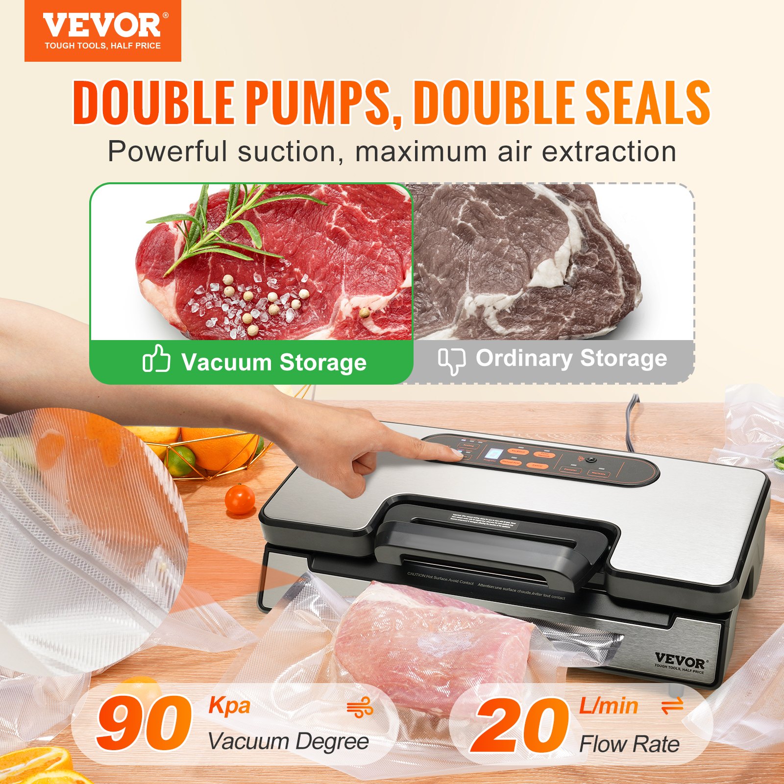 Vacuum Sealer Machine, 90Kpa 130W Powerful Dual Pump And Dual Sealing, Dry And Moist Food... thumbnail 1