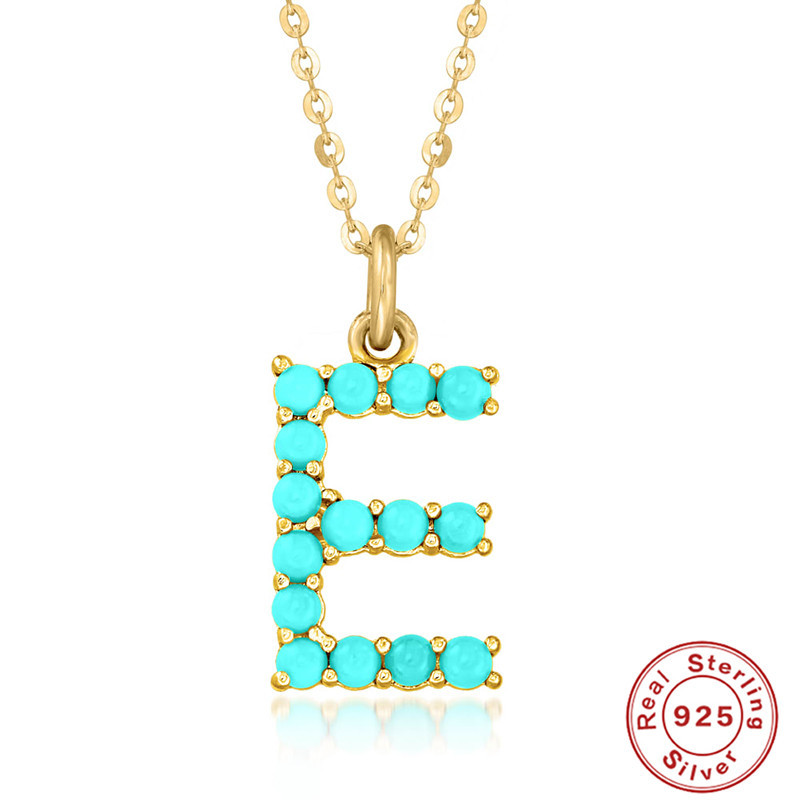 Title 2, S925 Sterling Silver 26-letter Natural Turquois...