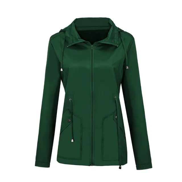 Jacket Rainproof Hooded Waist Sports Outdoor Jacket Dark Green - Shop at LoveMi