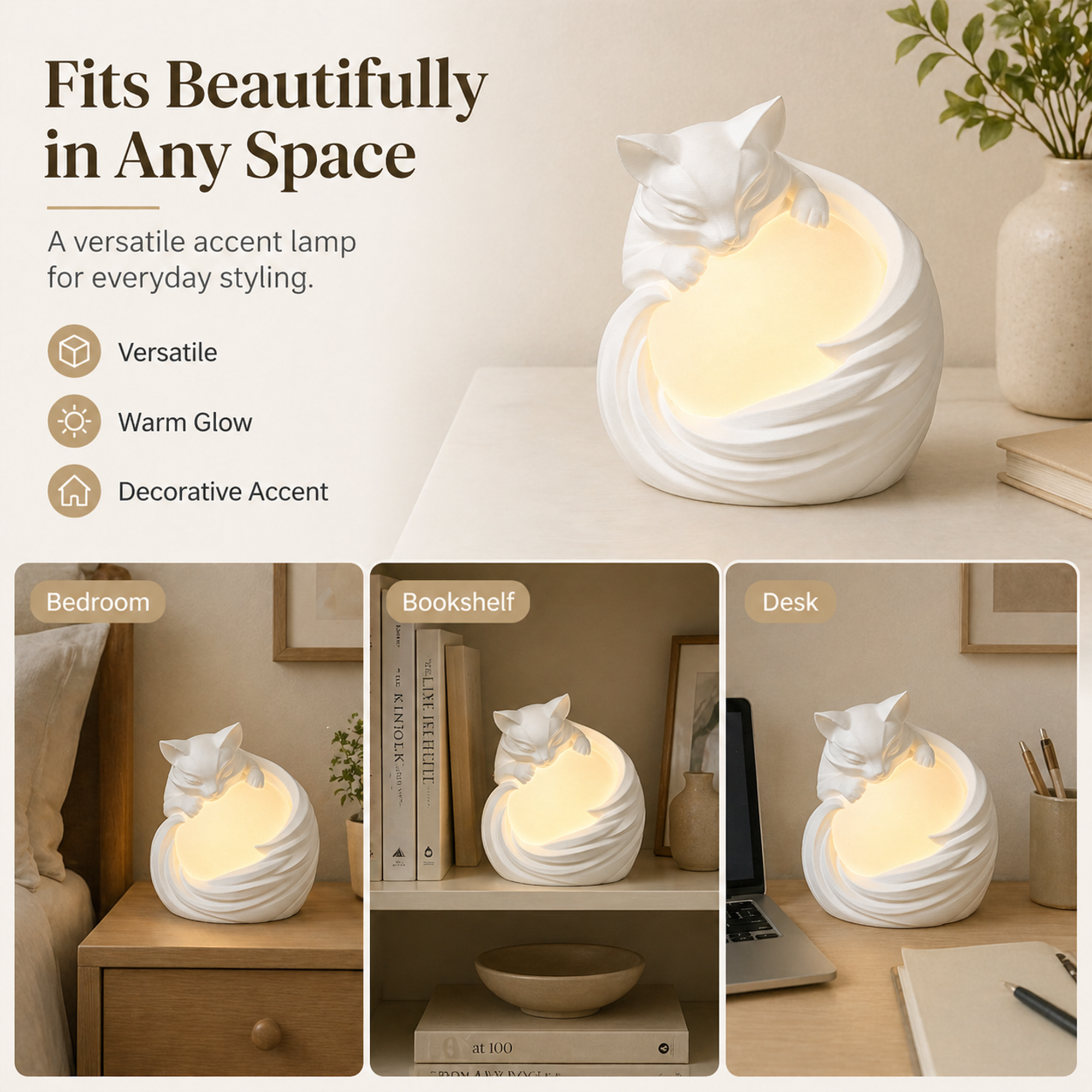 3D Printed Cat Ambient Table Lamp, Warm Glow Decorative Night Light, Cute Sculptural Desk Lamp For Bedroom, Bookshelf And Home Decor