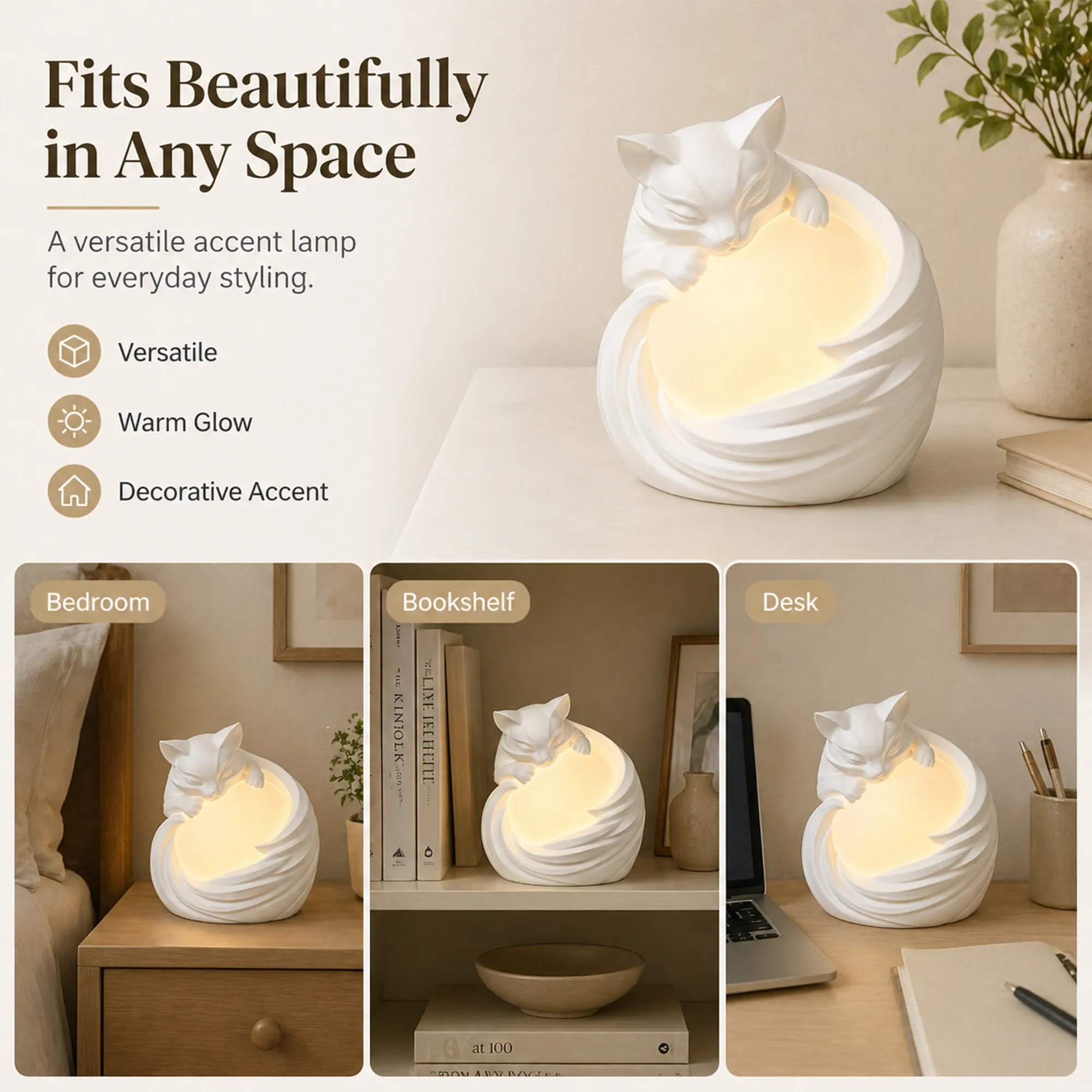 3D Printed Cat Ambient Table Lamp, Warm
