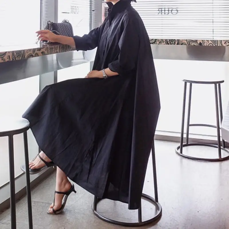 Fashion Black And White Irregular Casual Shirt Dress