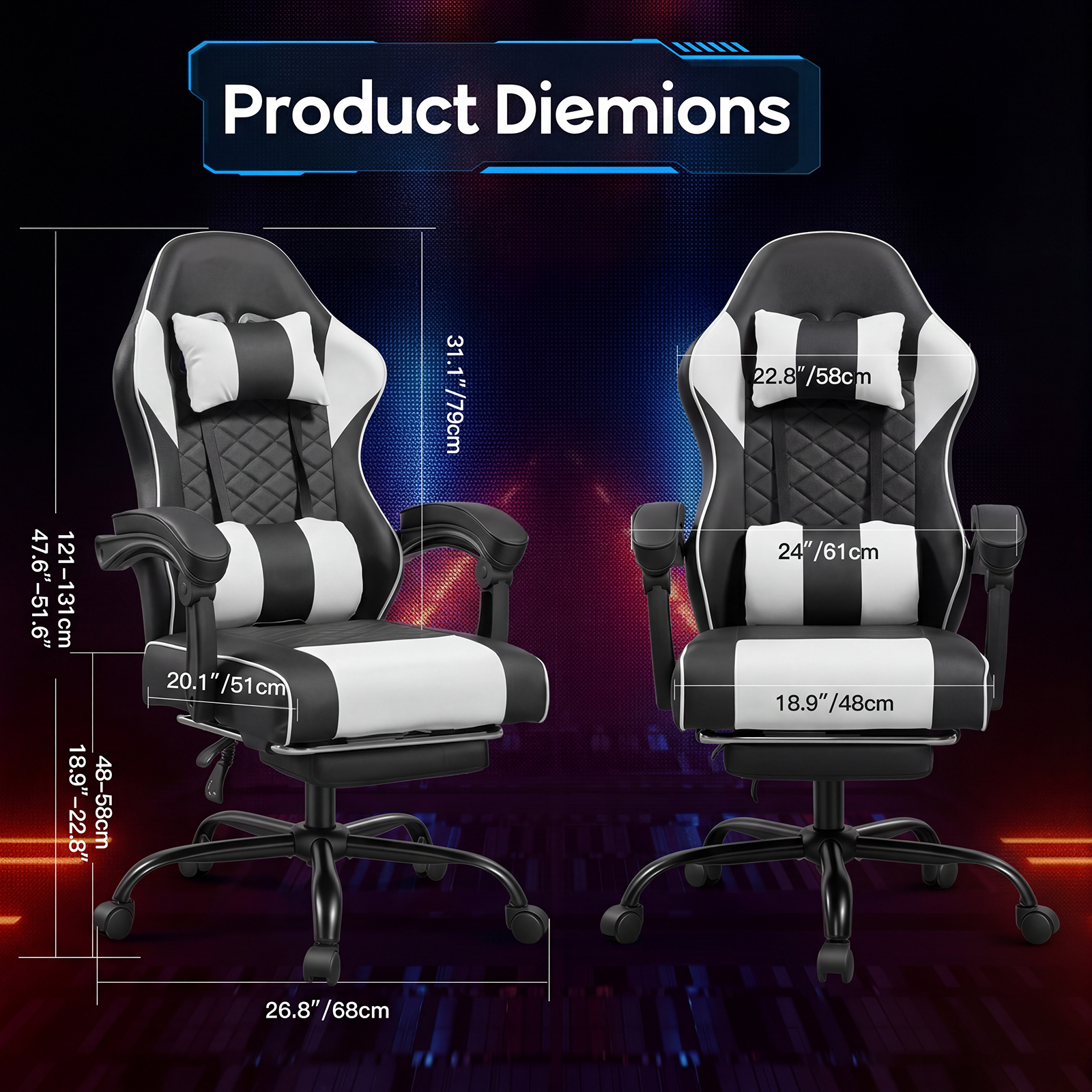 Racing Style Gaming Chair With Footrest,PU Leather,Massage Lumbar — image 11