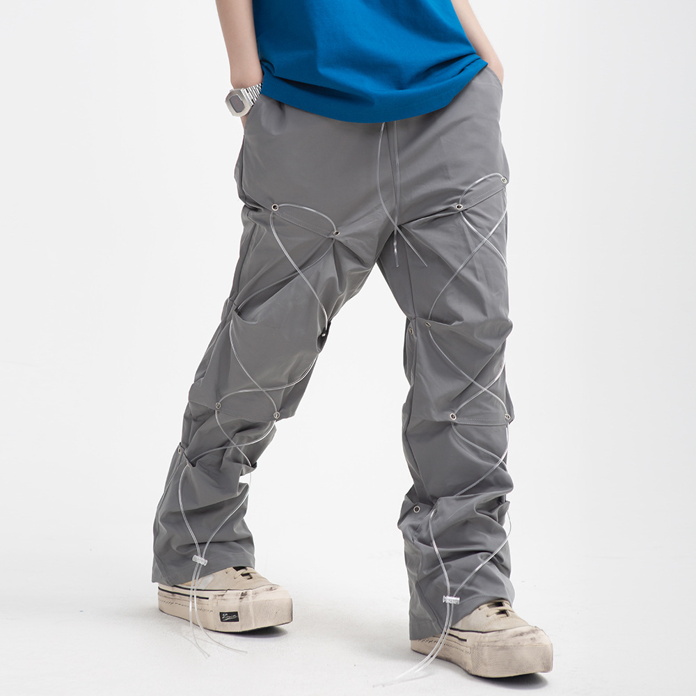 Multi-level Pleated Drawstring Personality Pants Dark Series