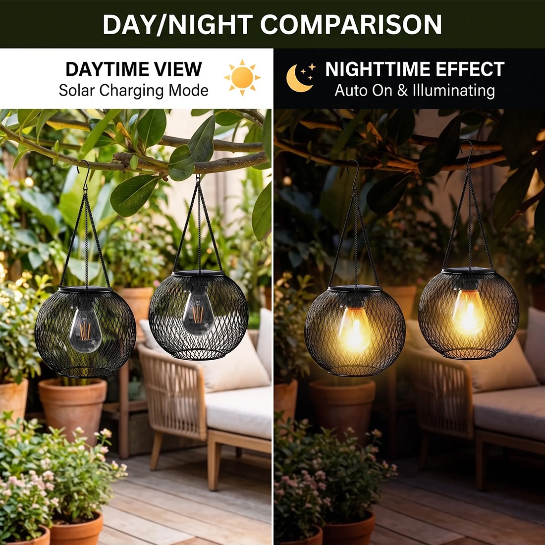 4x Solar Powered LED Hanging Lantern Lights Waterproof Outdoor Garden Lawn Lamp — image 9