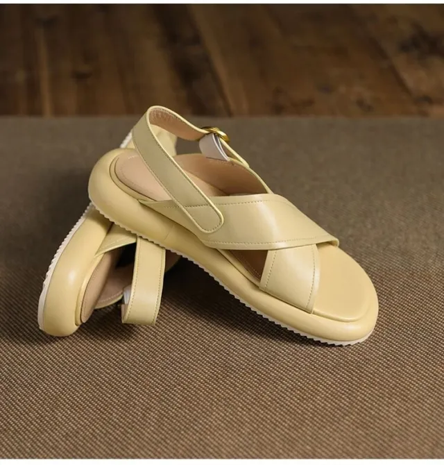 Women's Flat Non slip Muffin Platform Cross Roman Sandals Yellow - Shop at LoveMi