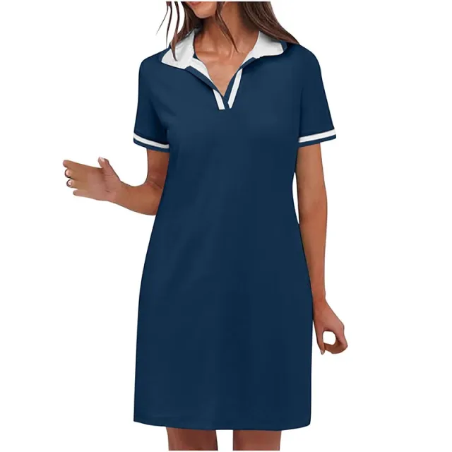 Women's Polo Dress Short Sleeve V Neck Casual Summer Mini Shirt Dress With Pockets Blue - Shop at LoveMi