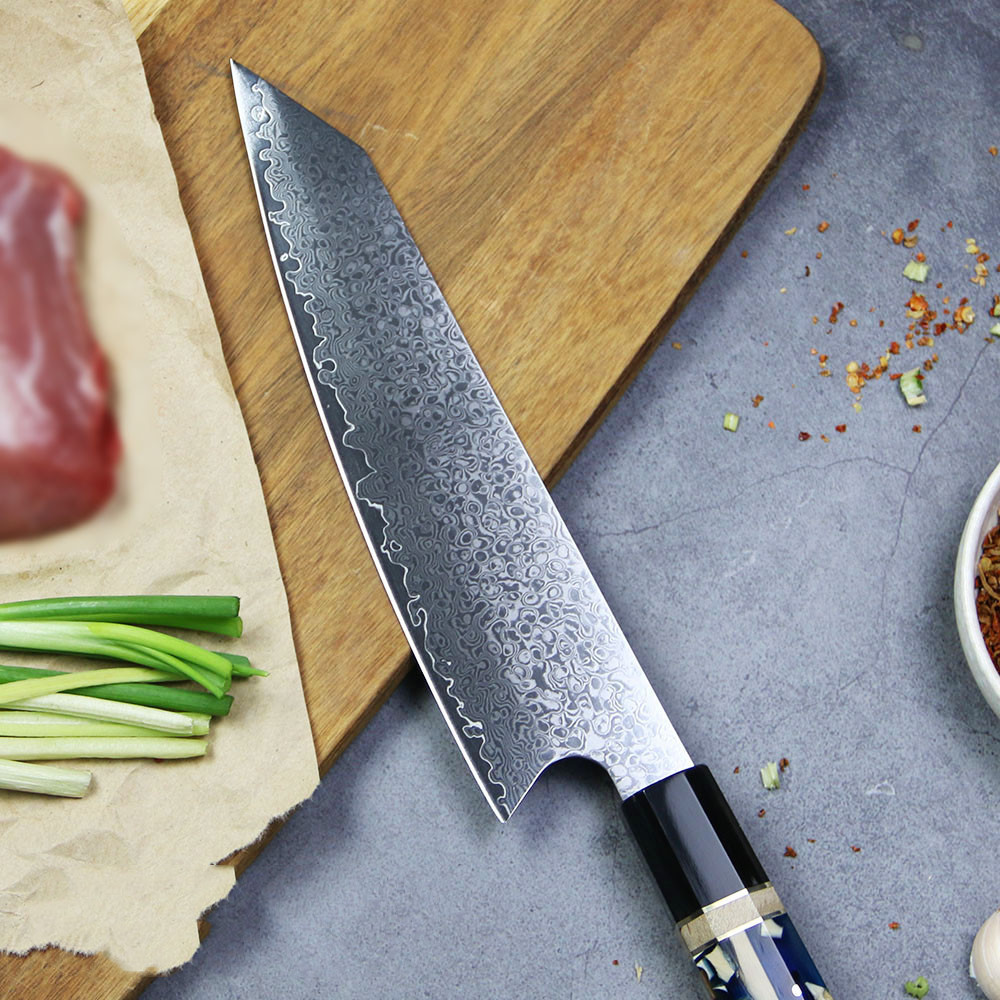 Kiryu Amber Damascus Steel Knife - VG-10 67 Layers With Mama Resin Molded Handle