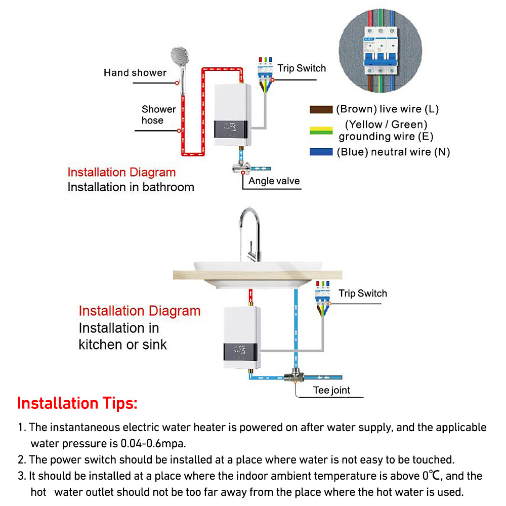 6000W Electric Tankless Instant Water Heater Under Sink Tap Bathroom Remote — image 5
