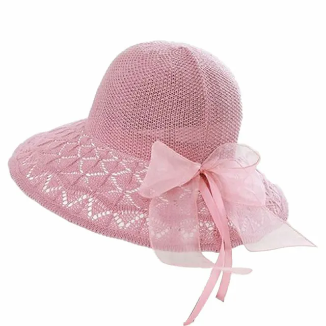 Women's Big Brim Crochet Hollow Woven Straw Hat Pink - Shop at LoveMi