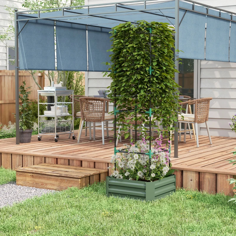 Raised Garden Bed With Tomato Cage For Climbing Vines, Green