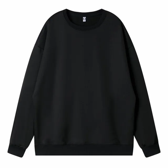 Fine Imitation Cotton Dropped Shoulder Loose Round Neck Sweater Black - Shop at LoveMi