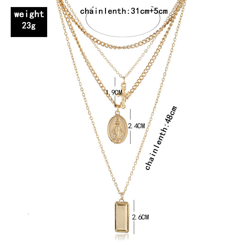 European And American Retro Exaggerated Personality Alloy Virgin Mary Cross Multilayer Clavicle Chain