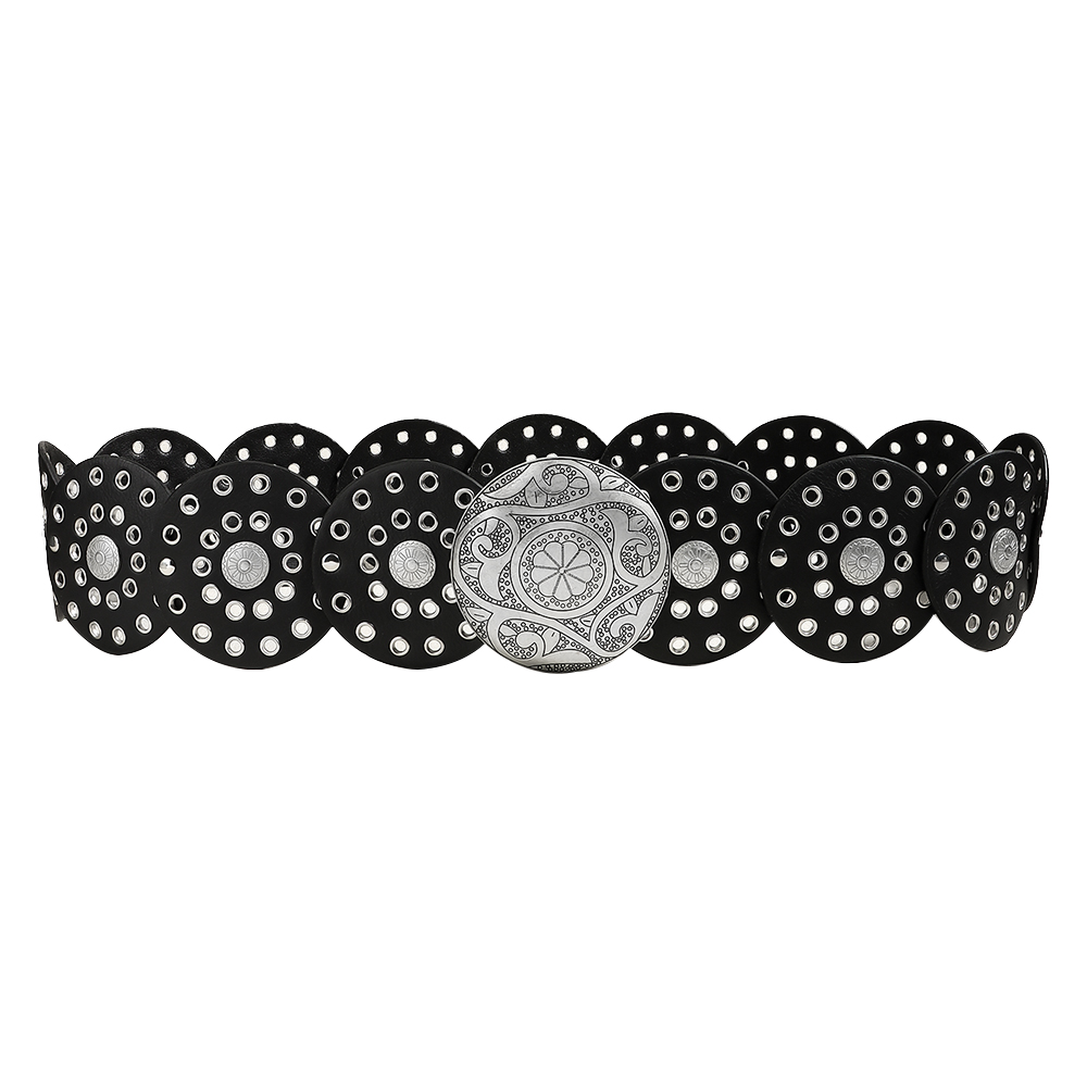 Fashion Punk Exaggerated Round Cutout Personality Belt Ladies Metal Retro Wide Belt Silver Black2.0 - Shop at LoveMi