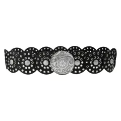 Fashion Punk Exaggerated Round Cutout Personality Belt Ladies Metal Retro Wide Belt - Silver Black2.0 - View 1