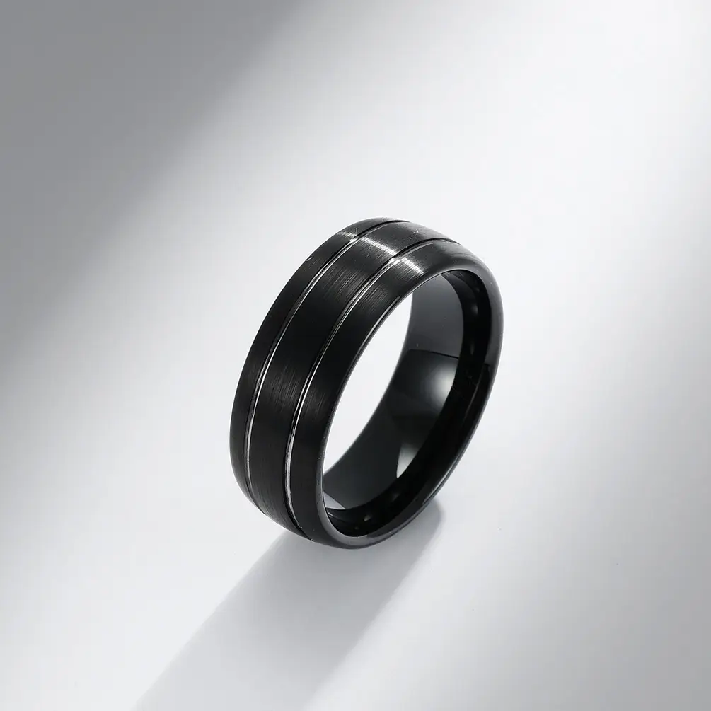 Tungsten Gold Ring Striped Tungsten Steel Brushed Jewelry