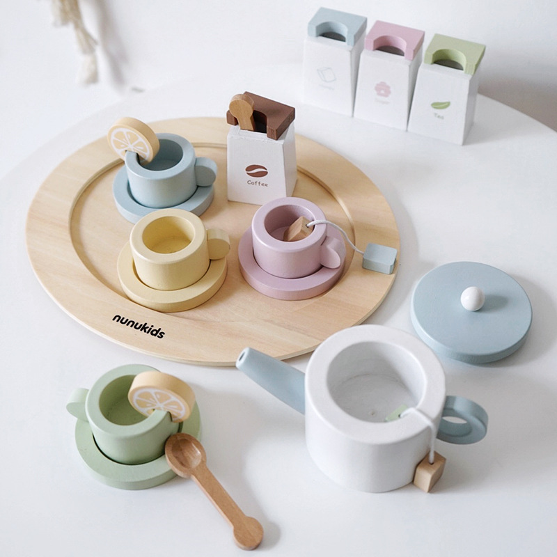 Wooden Afternoon Tea Set for Kids: Pretend Play Dessert and Ice Cream Toys - MAMTASTIC