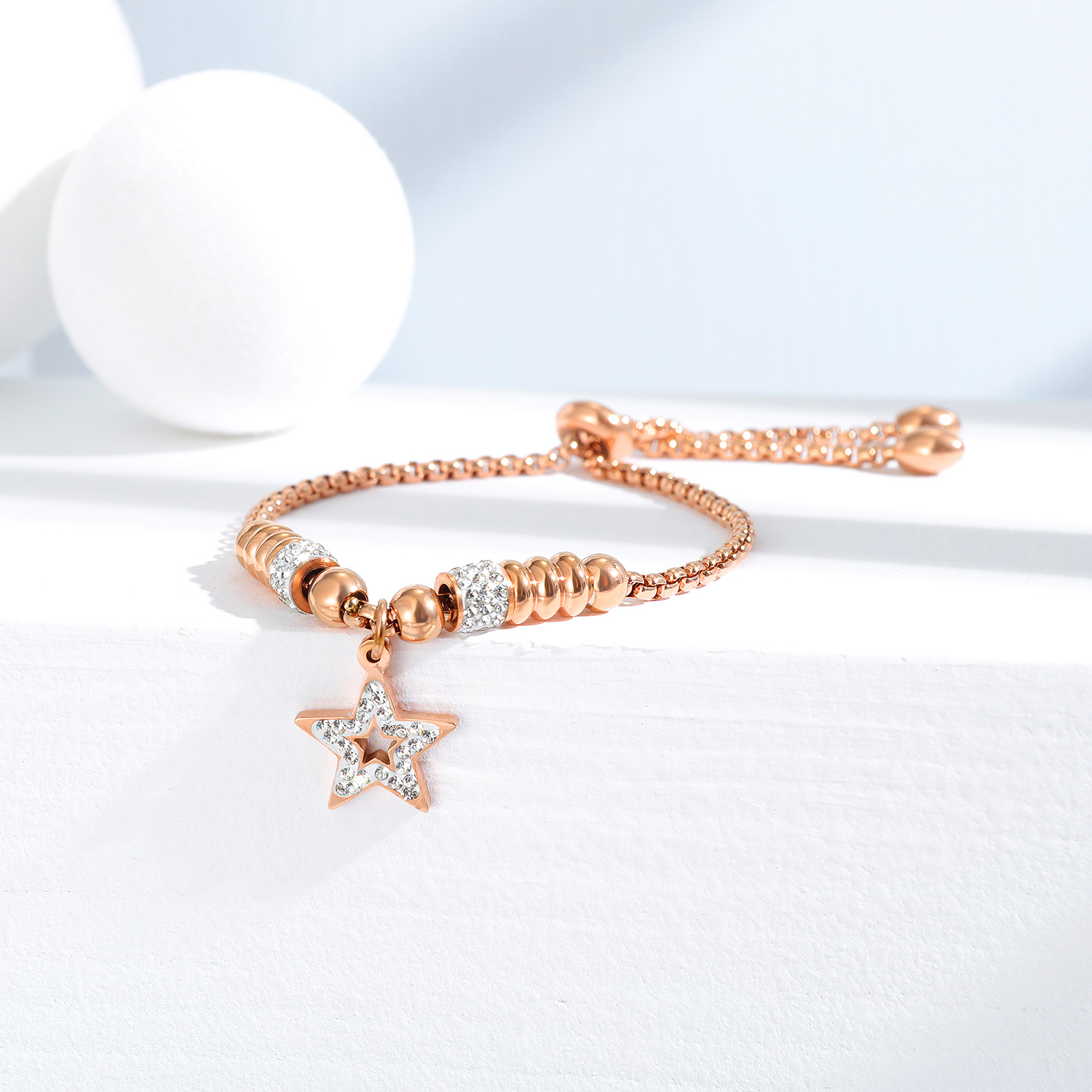 Hollow Round Beads With Diamonds And Stars Hand Jewelry