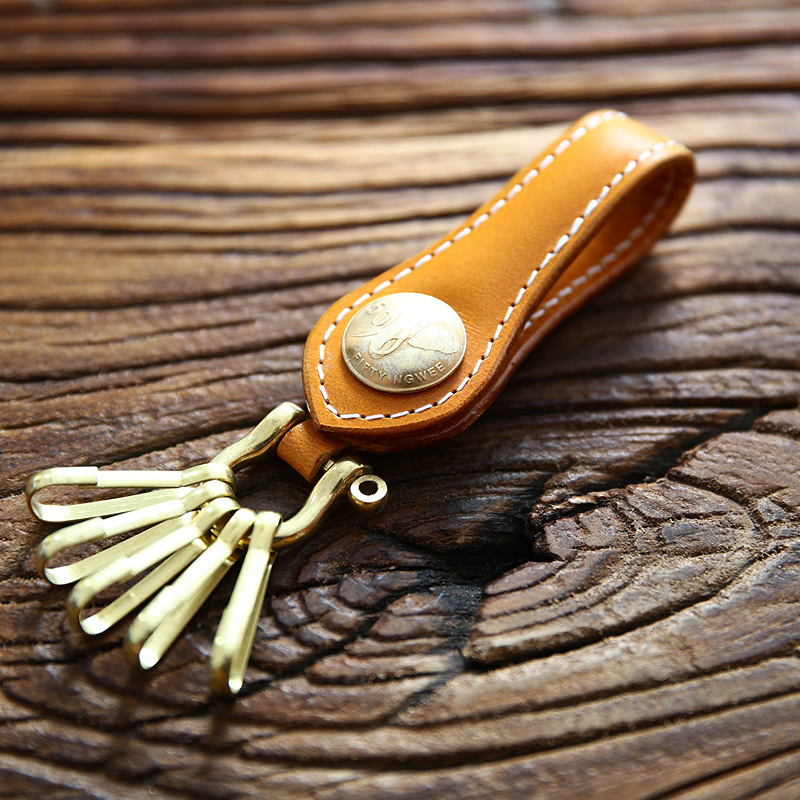 Men's Simple First Layer Leather Keychain 2