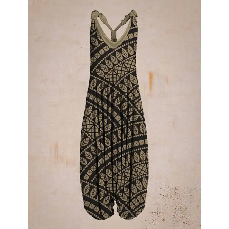 Printed Loose Large Size Haren Pants Beach Suspender Jumpsuit