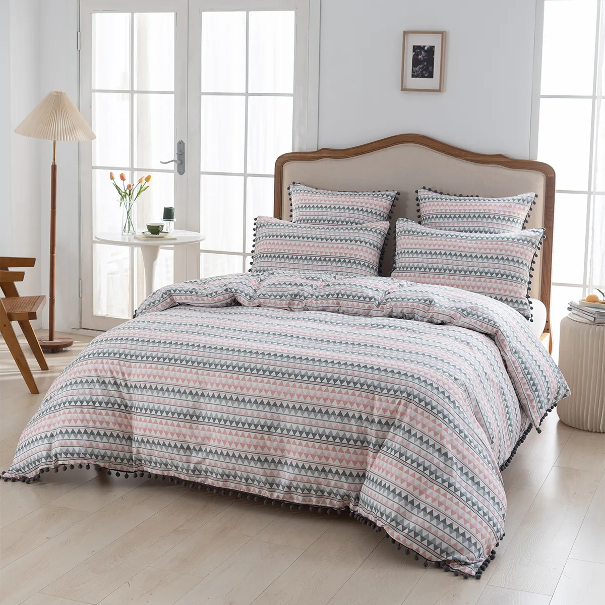 Duvet Cover Set With Pom Trim, 90GSM