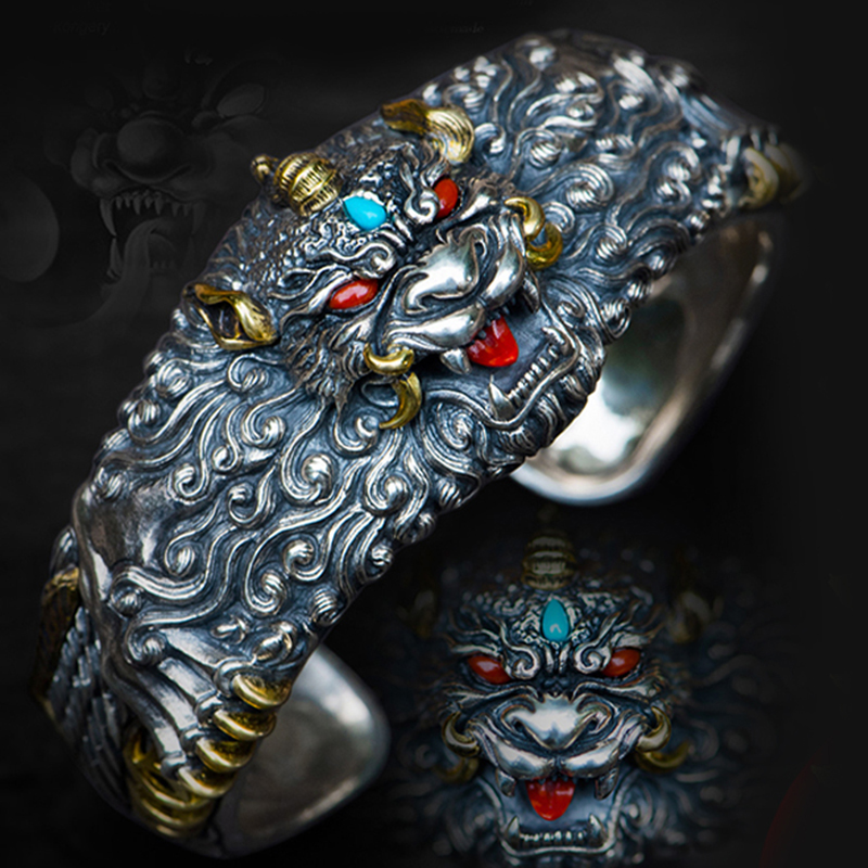 Vintage Pixiu S925 Sterling Silver Men's Bracelet